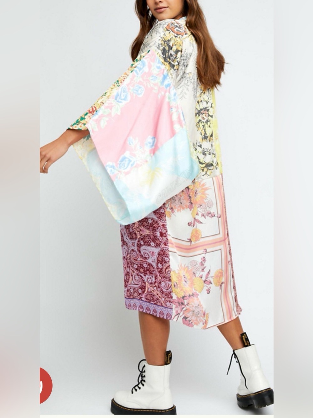 Free people Patch with love Satin Kimono Robe - Pink Multi - Picture 4 of 9